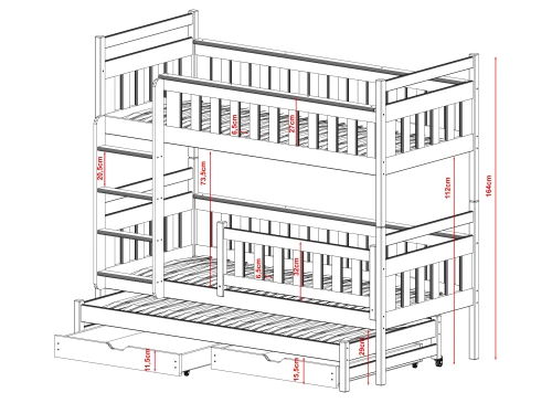 KORS 80x200 graphite bunk bed Lano Furniture