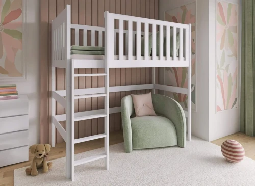 LAURA 80x180 Weiß Einzelbett für Kinder Hochbett Lano Möbel