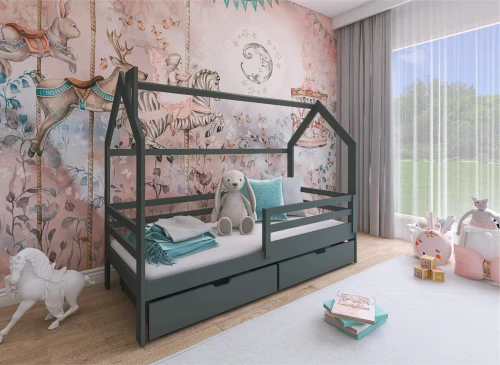 LILA 90x190 Graphit Einzelbett für Kinder Hausbett Lano Möbel