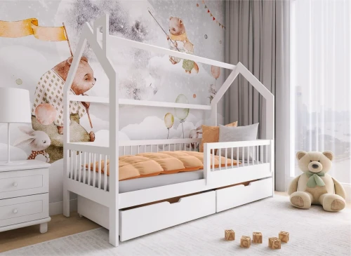 OSKAR 80x180 Weiß Einzelbett für Kinder Hausbett Lano Möbel
