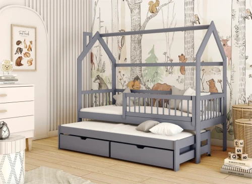 PAPI 90x180 Kül Rengi Çocuk Evi Yatağı Lano Meble