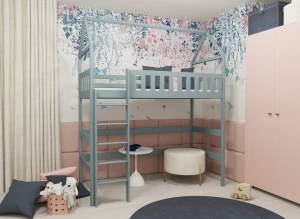 OTYLIA 90x190 Hellgrau Einzelbett für Kinder Hochbett Lano Möbel