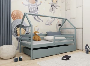 ARON 90x200 Hellgrau Einzelbett für Kinder Hausbett Lano Möbel