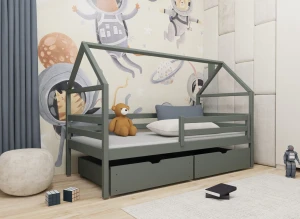 ARON 80x170 Graphit Einzelbett für Kinder Hausbett Lano Möbel