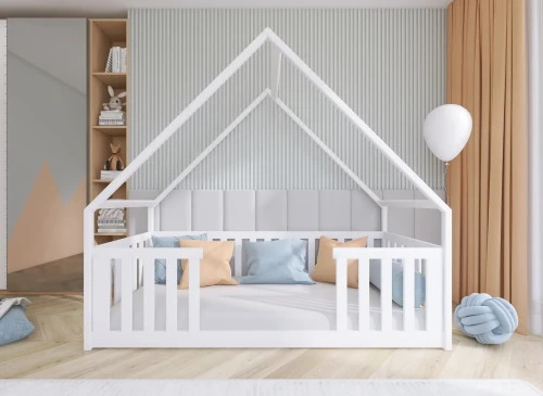 BEE 90x180 Weiß Montessori-Bodenbett für Kinder Hausbett Lano Möbel