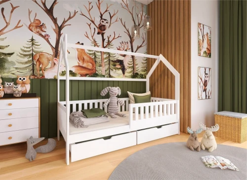 NATAN 80x200 Beyaz Ev Tipi Çocuk Yatağı Lano Meble