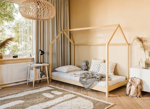 LUCKY 80x180 Unlackiertes Holz Montessori-Bodenbett für Kinder Hausbett Lano Möbel