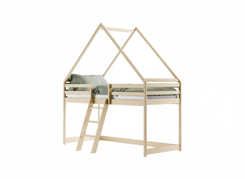 MOON 80x180 Boyasız Ahşap Çocuk Yatağı Tek Kişilik Loft Ev Yatak Lano Meble
