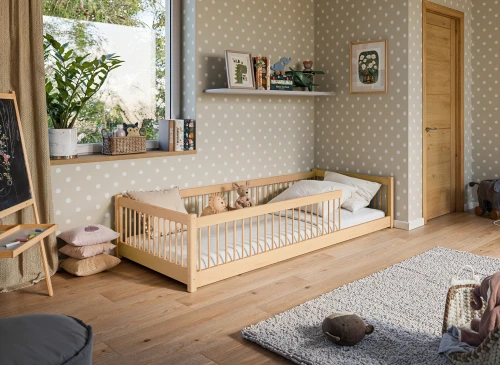 PEDRO 90x200 Unlackiertes Holz Montessori-Bodenbett für Kinder Lano Möbel