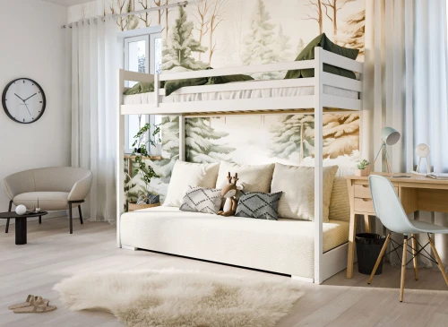 SOFINO 90x200/140x200 Küllü Gri Ranzalı Yatak, Bej Poso 38 Kumaş Açılır Kanepeli - Lano Meble