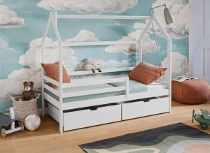 LILA 90x180 Weiß Einzelbett für Kinder Hausbett Lano Möbel