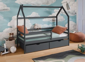 LILA 80x180 Graphit Einzelbett für Kinder Hausbett Lano Möbel