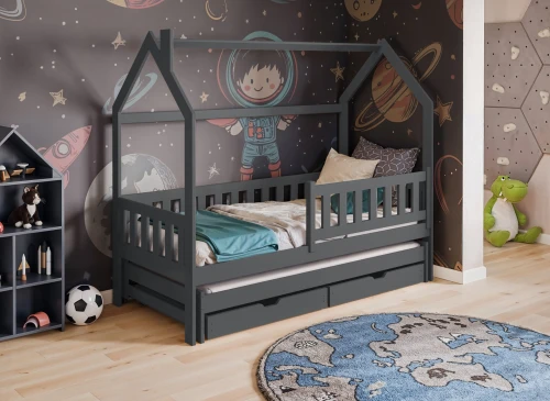 MONKEY 90x200 Grafit Ev Tipi Çocuk Yatağı - Lano Meble