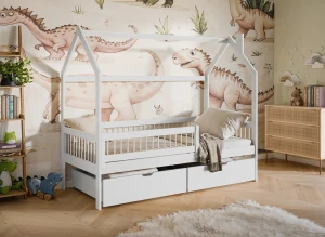 OSKAR 90x190 Weiß Einzelbett für Kinder Hausbett Lano Möbel