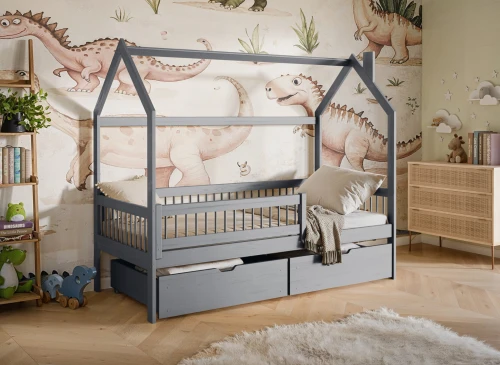 OSKAR 90x200 Gri Çocuk Evi Yatağı Lano Meble