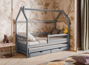 PAPI 90x180 Kül Rengi Çocuk Evi Yatağı Lano Meble