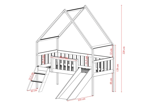 ANGEL 80x180 çam çocuk evi yatağı, kaydıraklı - Lano Meble