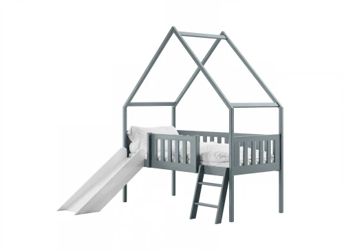 ANGEL 80x180 Hellgrau Einzelbett für Kinder Haus mit Rutsche Lano Möbel