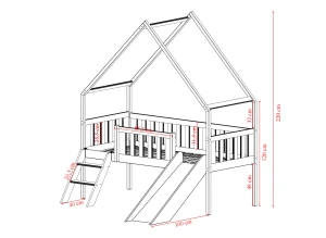 ANGEL 80x180 Hellgrau Einzelbett für Kinder Haus mit Rutsche Lano Möbel