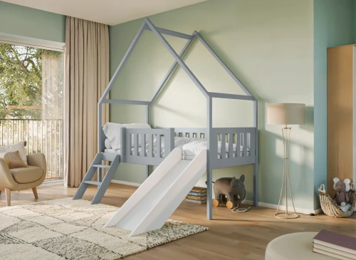 ANGEL 80x180 Gri Kaydıraklı Çocuk Evi Yatağı - Lano Meble