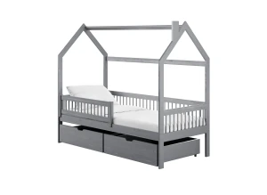 OSKAR 80x180 Hellgrau Einzelbett für Kinder Hausbett Lano Möbel