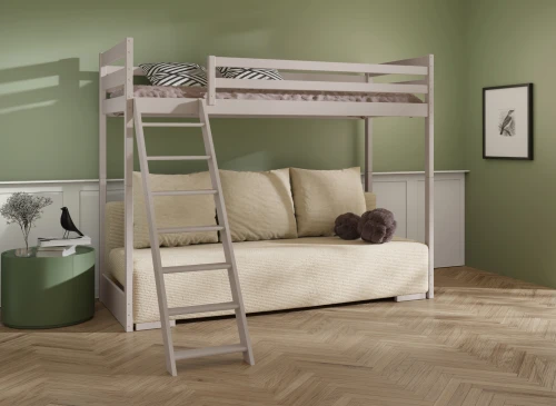 SOFINO 90x200/140x200 Kaschmir Hochbett mit ausziehbarem Sofa Stoff Beige Poso 38 Lano Möbel