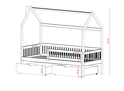 OSKAR 90x190 Kiefer Einzelbett für Kinder Hausbett Lano Möbel