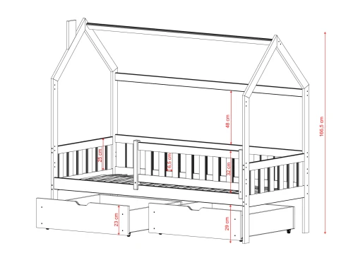 NATAN 80x200 Kiefer Einzelbett für Kinder Hausbett Lano Möbel