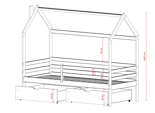 LILA 90x190 Graphit Einzelbett für Kinder Hausbett Lano Möbel