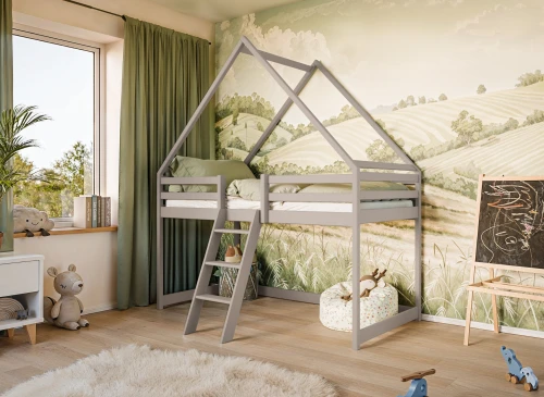 MOON 80x180 Kaşmir Çocuk Yatağı - Tek Kişilik Loft Ranza Ev Yatak Lano Möbel