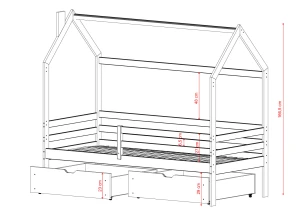 LILA 90x200 kaşmir çocuk tek kişilik ev tipi yatak Lano Möbel