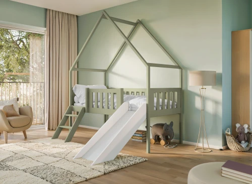 ANGEL 80x180 zeytin yeşili kaydıraklı çocuk ev yatağı Lano Möbel