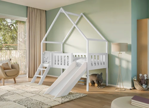 ANGEL 80x180 Beyaz Kaydıraklı Çocuk Evi Yatağı Lano Meble