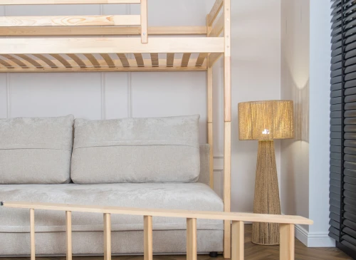 SAVIO 90x200/140x200 Kiefer Etagenbett mit ausziehbarem Sofa beige Stoff  perfect harmony 02 Lano Möbel