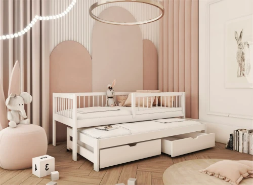 SOFTI 90x180 Weiß Kinderbett mit Ausziehbett Lano Möbel