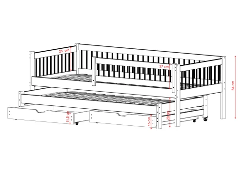 SOFTI 90x180 Weiß Kinderbett mit Ausziehbett Lano Möbel