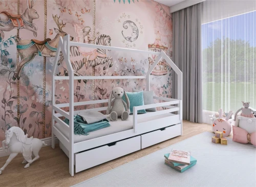 LILA 80x170 Weiß Einzelbett für Kinder Hausbett Lano Möbel