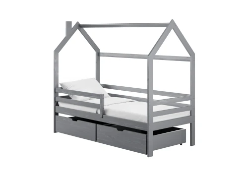 LILA 80x170 Hellgrau Einzelbett für Kinder Hausbett Lano Möbel