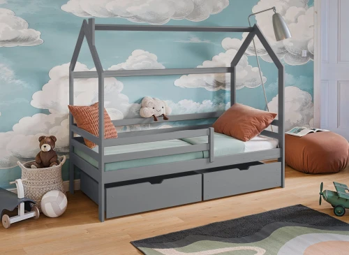 LILA 80x170 Hellgrau Einzelbett für Kinder Hausbett Lano Möbel