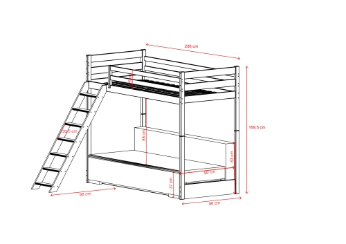SOFINO 90x200/140x200 Küllü Gri Ranzalı Yatak, Bej Poso 38 Kumaş Açılır Kanepeli - Lano Meble