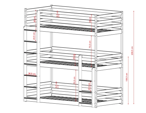 TED 90x190 Hellgrau Etagenbett Lano Möbel