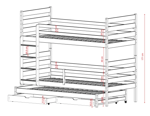 TOMI 90x180 Rosa Etagenbett Lano Möbel