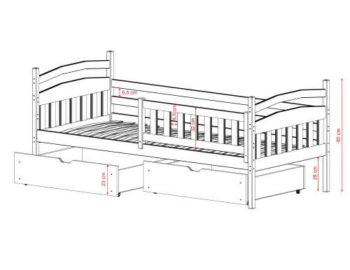 TERRY 90x190 Hellgrau Einzelbett für Kinder Lano Möbel