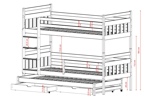 SEWERYN 90x200 Hellgrau Etagenbett Lano Möbel