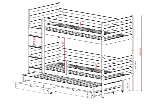 LUK 90x200 çam ranza Lano Meble