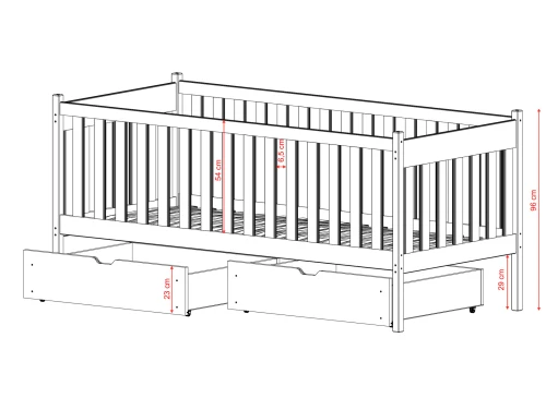 ALICJA 90x190 Kaşmir Tek Kişilik Çocuk Yatağı Lano Möbel