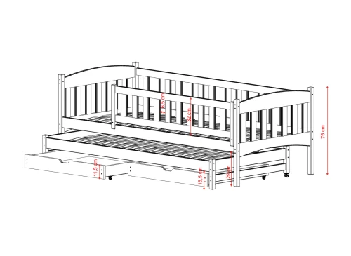 AMELKA 80x200 Kiefer Kinderbett mit Ausziehbett Lano Möbel