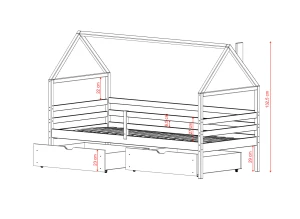 ARON 90x200 Blau Einzelbett für Kinder Hausbett Lano Möbel