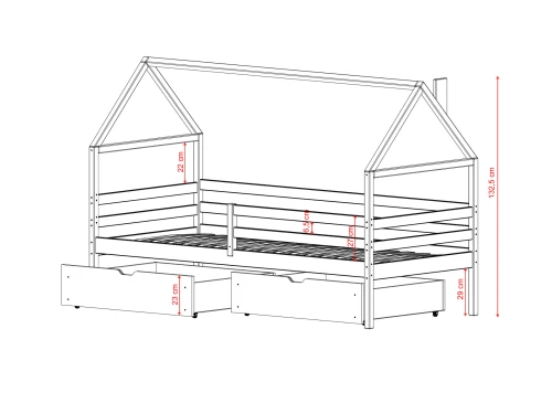 ARON 80x180 Kiefer Einzelbett für Kinder Hausbett Lano Möbel
