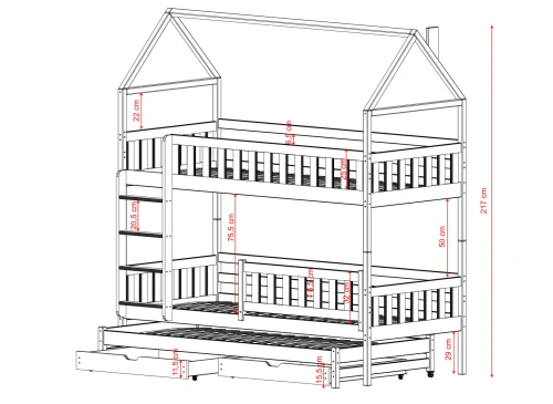 IGA 90x200 Hellgrau Etagenbett Hausbett Lano Möbel